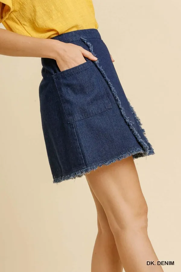 Frayed Hem Denim Skirt