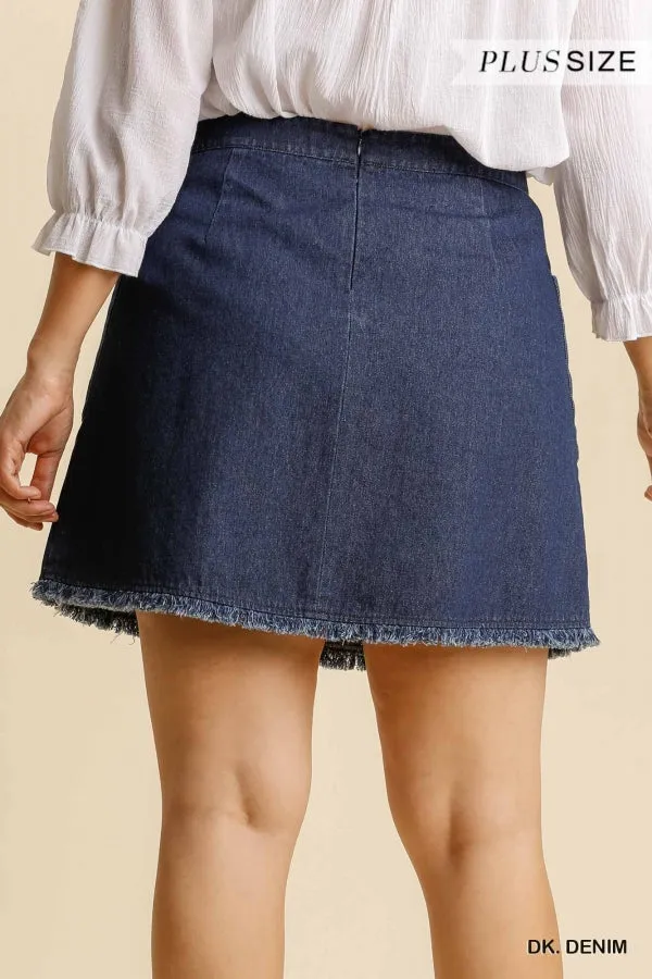 Frayed Hem Denim Skirt