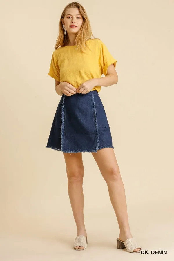 Frayed Hem Denim Skirt