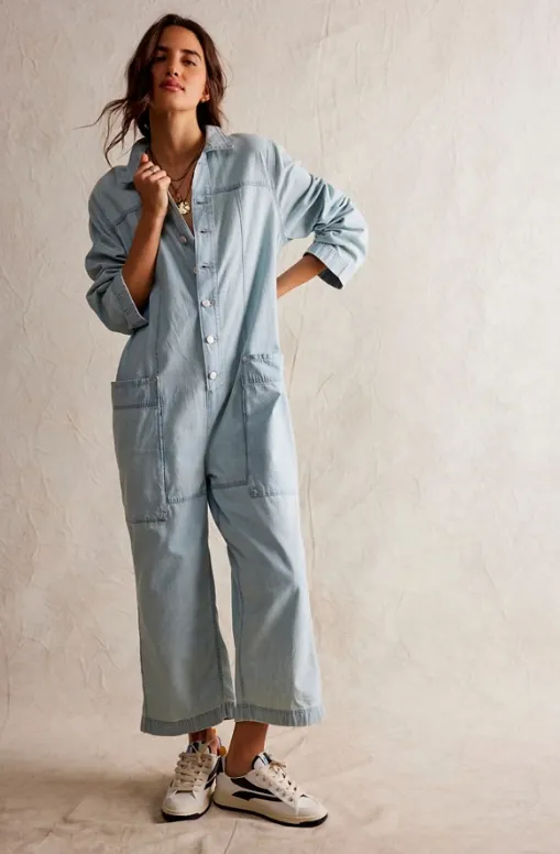 Free People Light Blue Margarita Jumpsuit (1 LARGE)