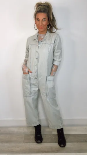 Free People Light Blue Margarita Jumpsuit (1 LARGE)