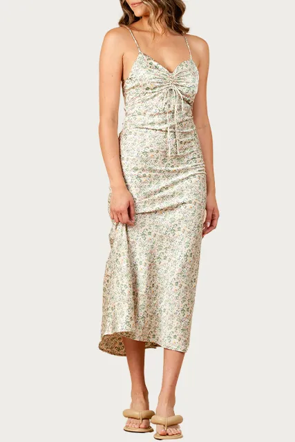 FREESIA FLORAL-PRINT SATIN MAXI DRESS