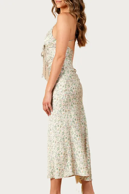 FREESIA FLORAL-PRINT SATIN MAXI DRESS