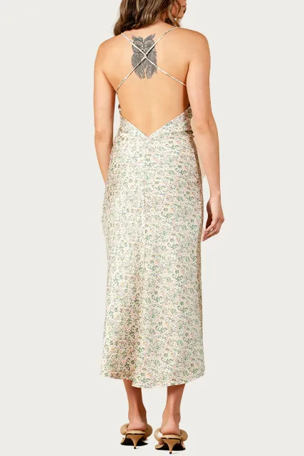 FREESIA FLORAL-PRINT SATIN MAXI DRESS