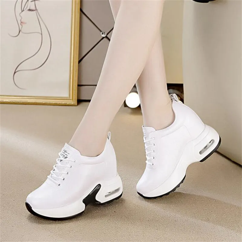 Genuine Leather Platform Wedge 10CM Sneakers Chunky Shoes