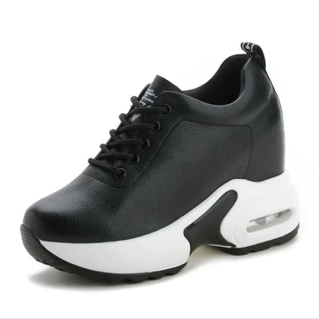 Genuine Leather Platform Wedge 10CM Sneakers Chunky Shoes
