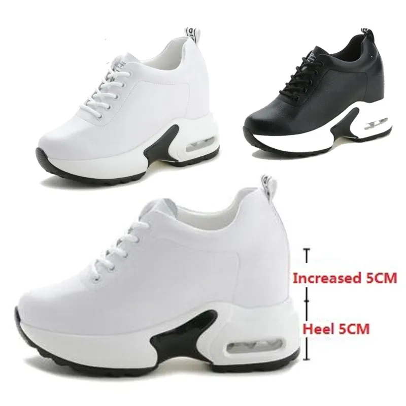Genuine Leather Platform Wedge 10CM Sneakers Chunky Shoes