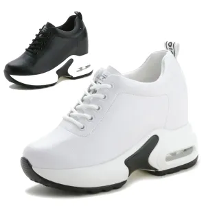 Genuine Leather Platform Wedge 10CM Sneakers Chunky Shoes