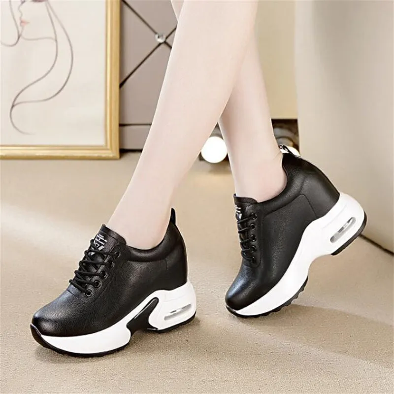 Genuine Leather Platform Wedge 10CM Sneakers Chunky Shoes