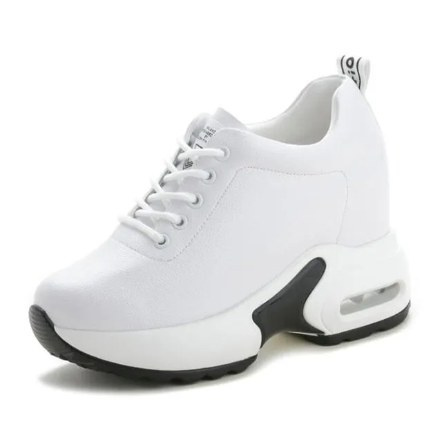 Genuine Leather Platform Wedge 10CM Sneakers Chunky Shoes