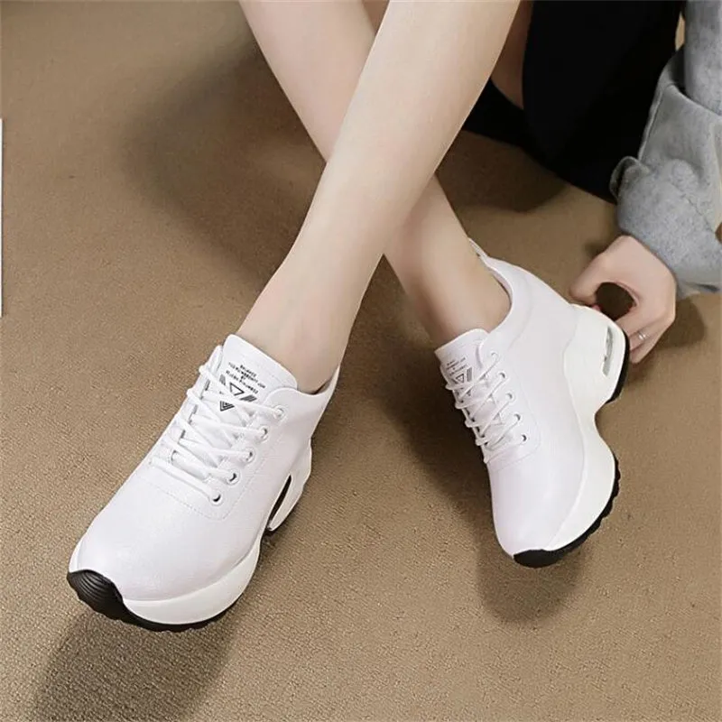 Genuine Leather Platform Wedge 10CM Sneakers Chunky Shoes