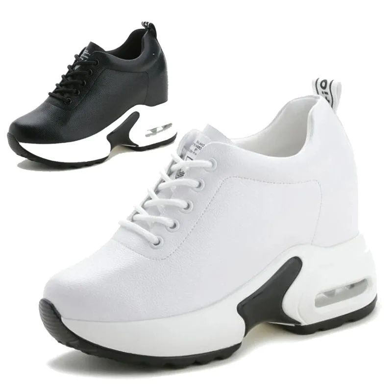 Genuine Leather Platform Wedge 10CM Sneakers Chunky Shoes