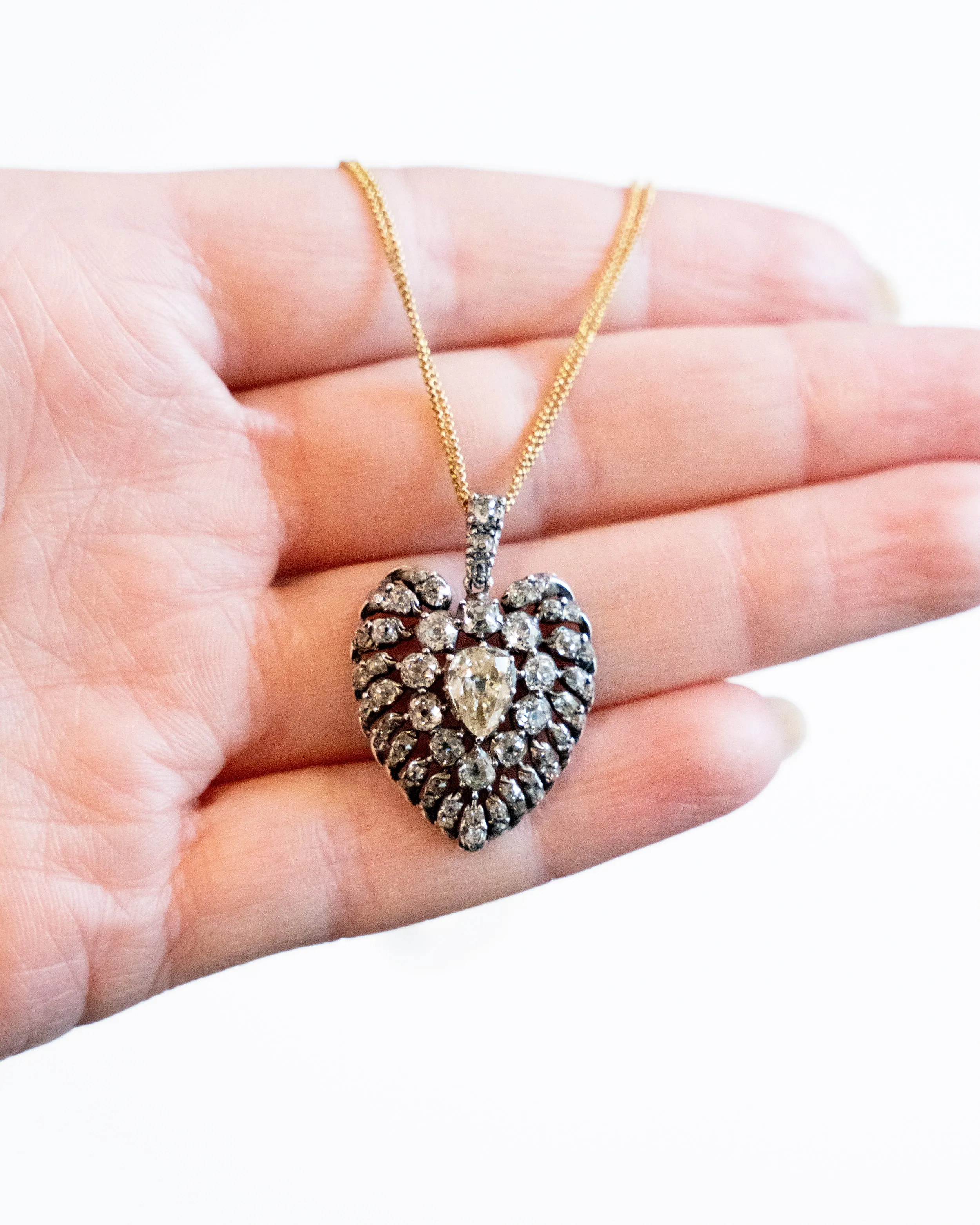 Georgian Era Yellow Diamond Heart Necklace