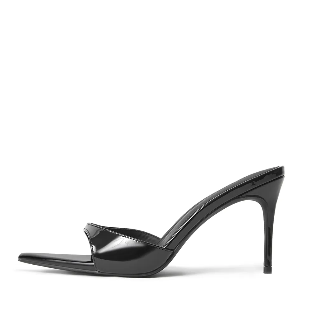 Gia Black Patent Leather Vegan Mules 80 mm (Elongated Toe)