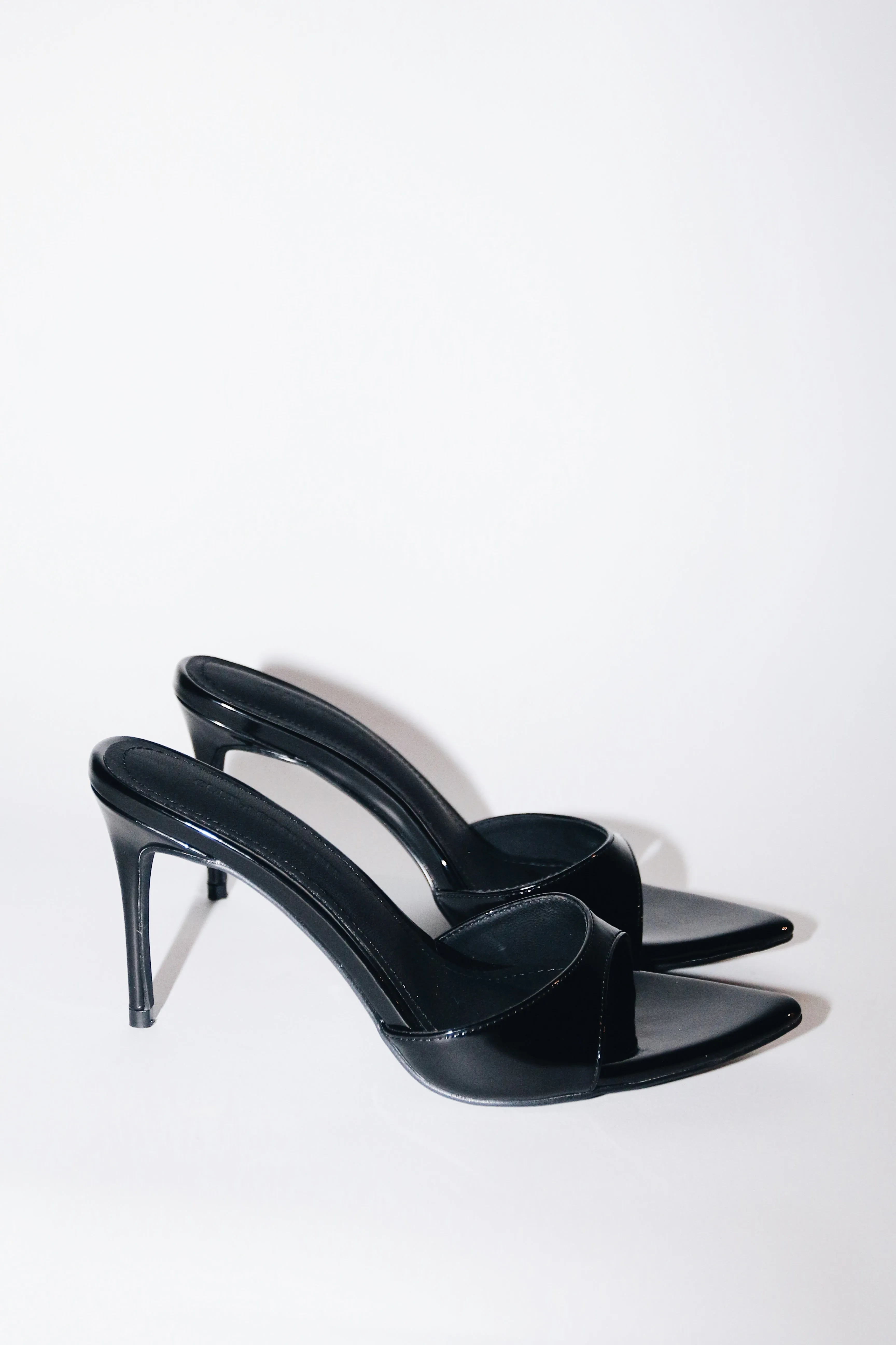 Gia Black Patent Leather Vegan Mules 80 mm (Elongated Toe)
