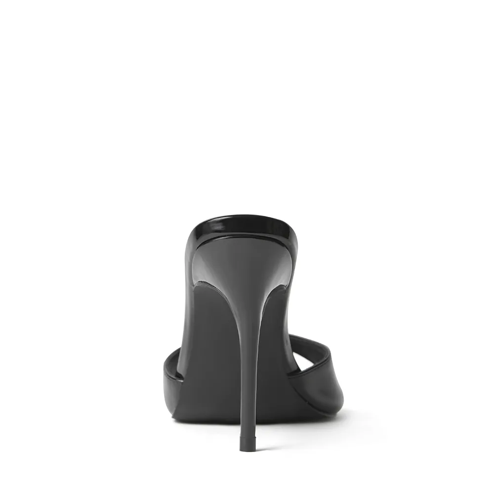 Gia Black Patent Leather Vegan Mules 80 mm (Elongated Toe)