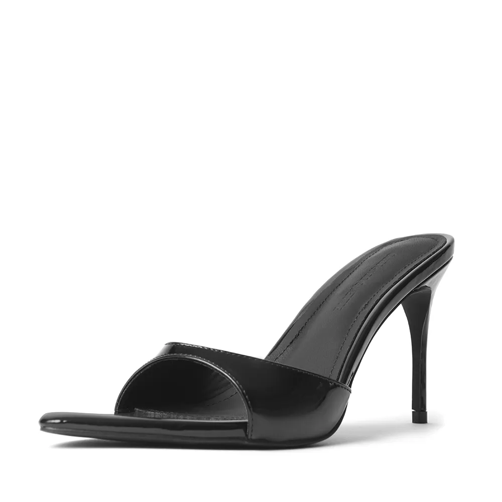 Gia Black Patent Leather Vegan Mules 80 mm (Elongated Toe)