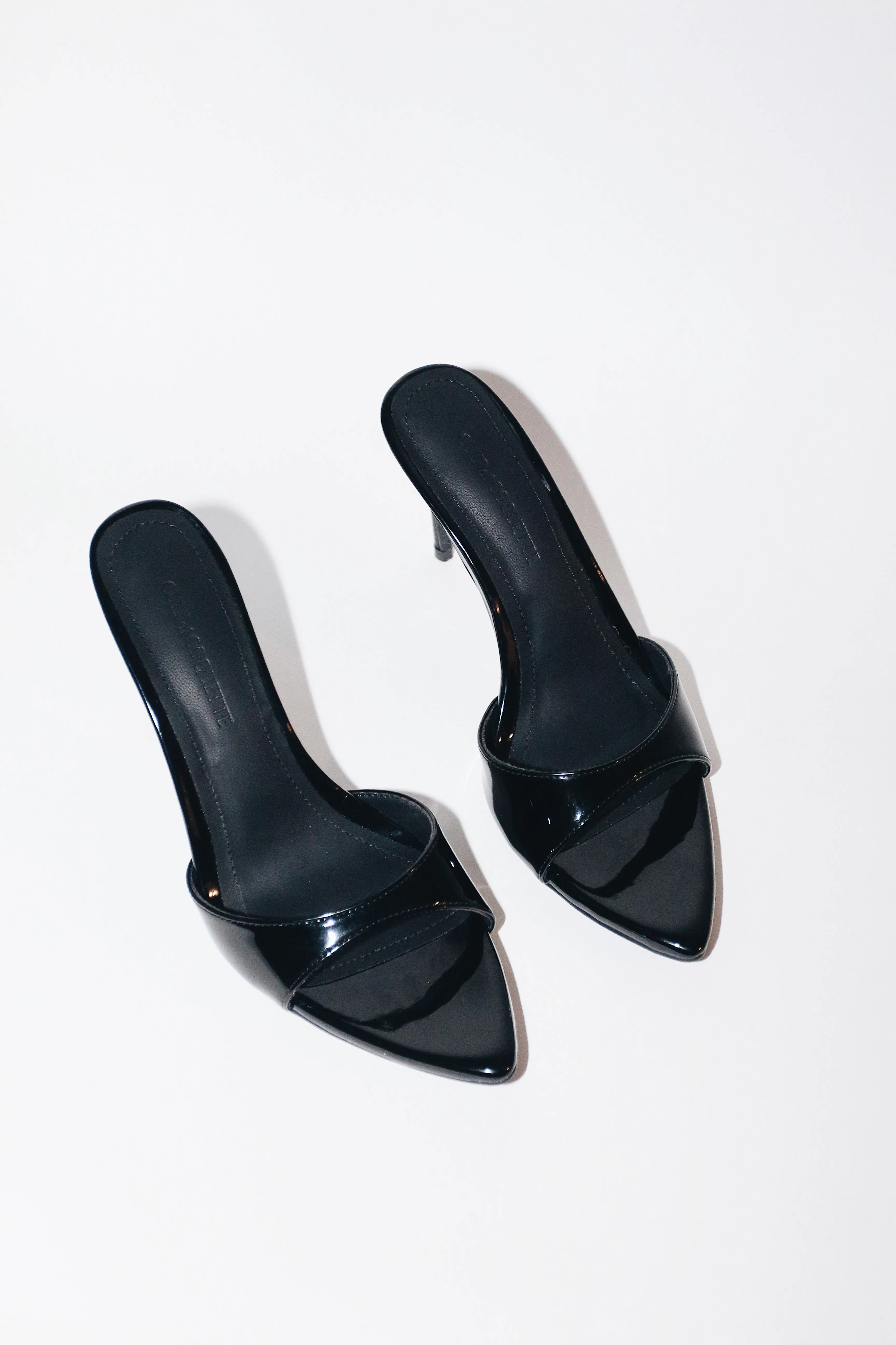 Gia Black Patent Leather Vegan Mules 80 mm (Elongated Toe)