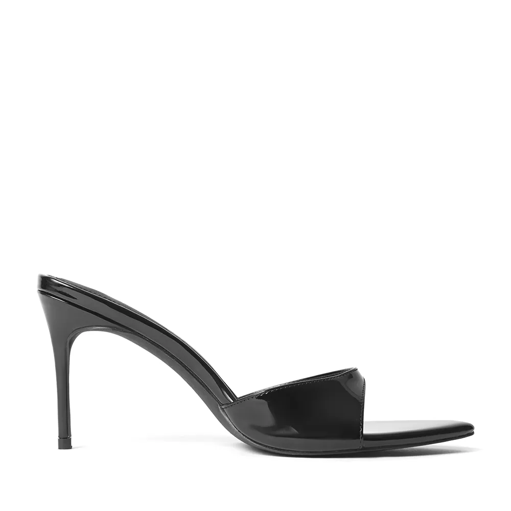 Gia Black Patent Leather Vegan Mules 80 mm (Elongated Toe)
