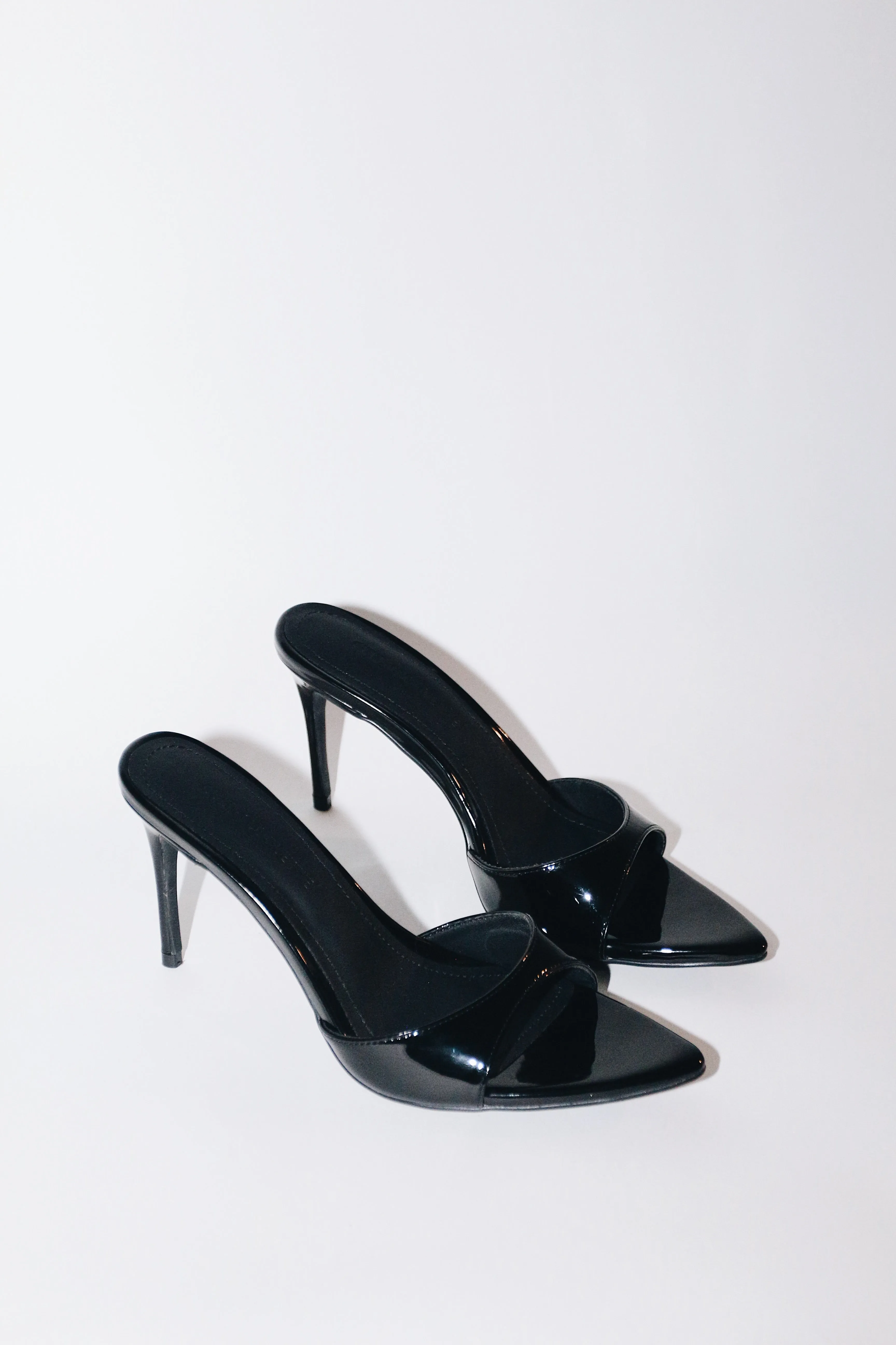 Gia Black Patent Leather Vegan Mules 80 mm (Elongated Toe)