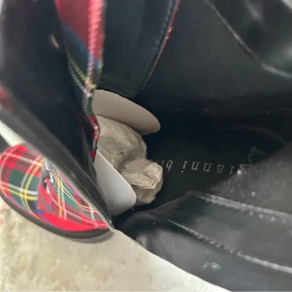 Gianni Bini Plaid Chunky Lug Sole Lace-up Platform Heeled Bootie