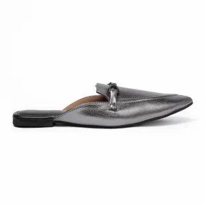 Glam Embellished Metallic Vegan Leather Mule - Grey