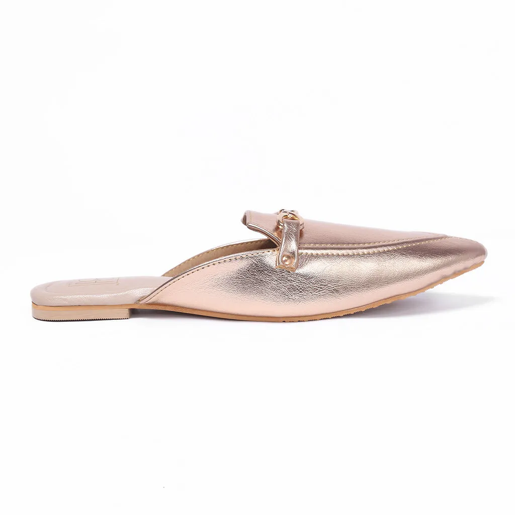 Glam Embellished Metallic Vegan Leather Mule - Rose Gold