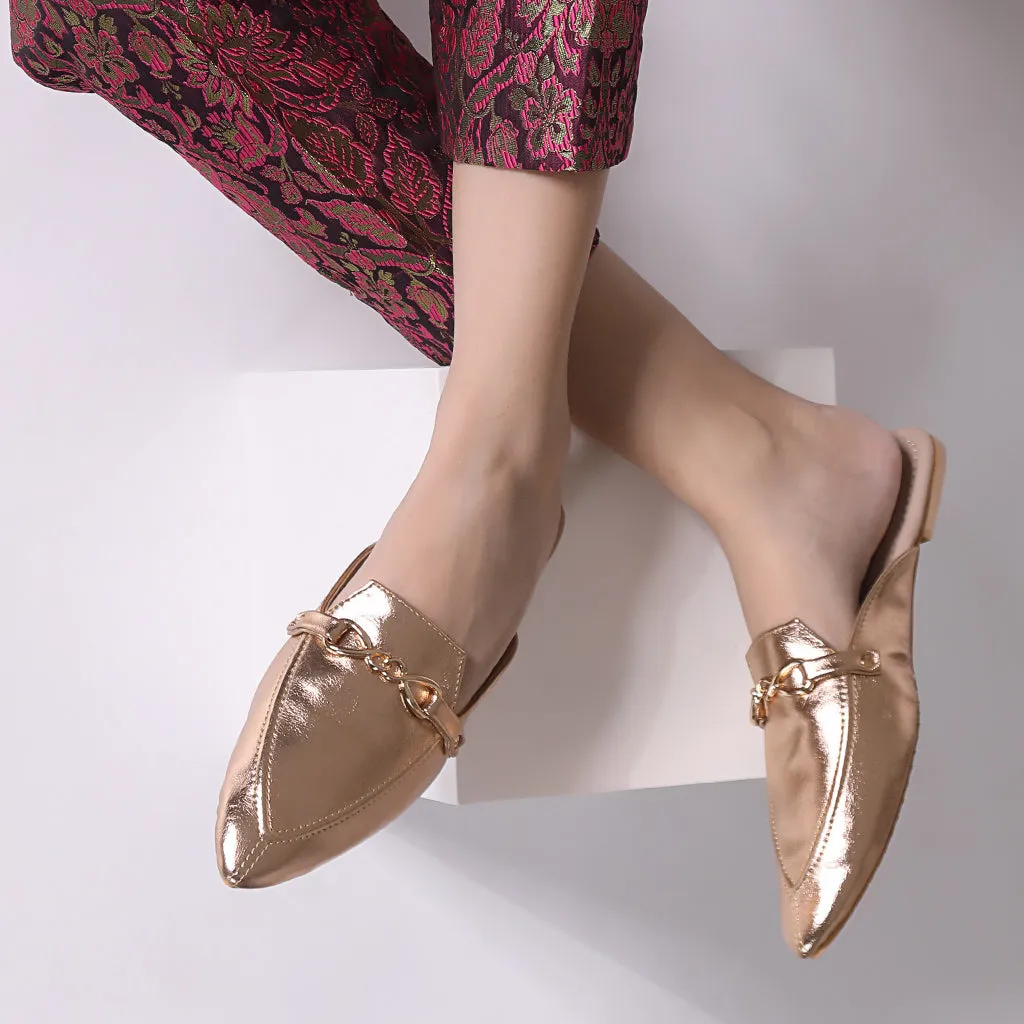 Glam Embellished Metallic Vegan Leather Mule - Rose Gold