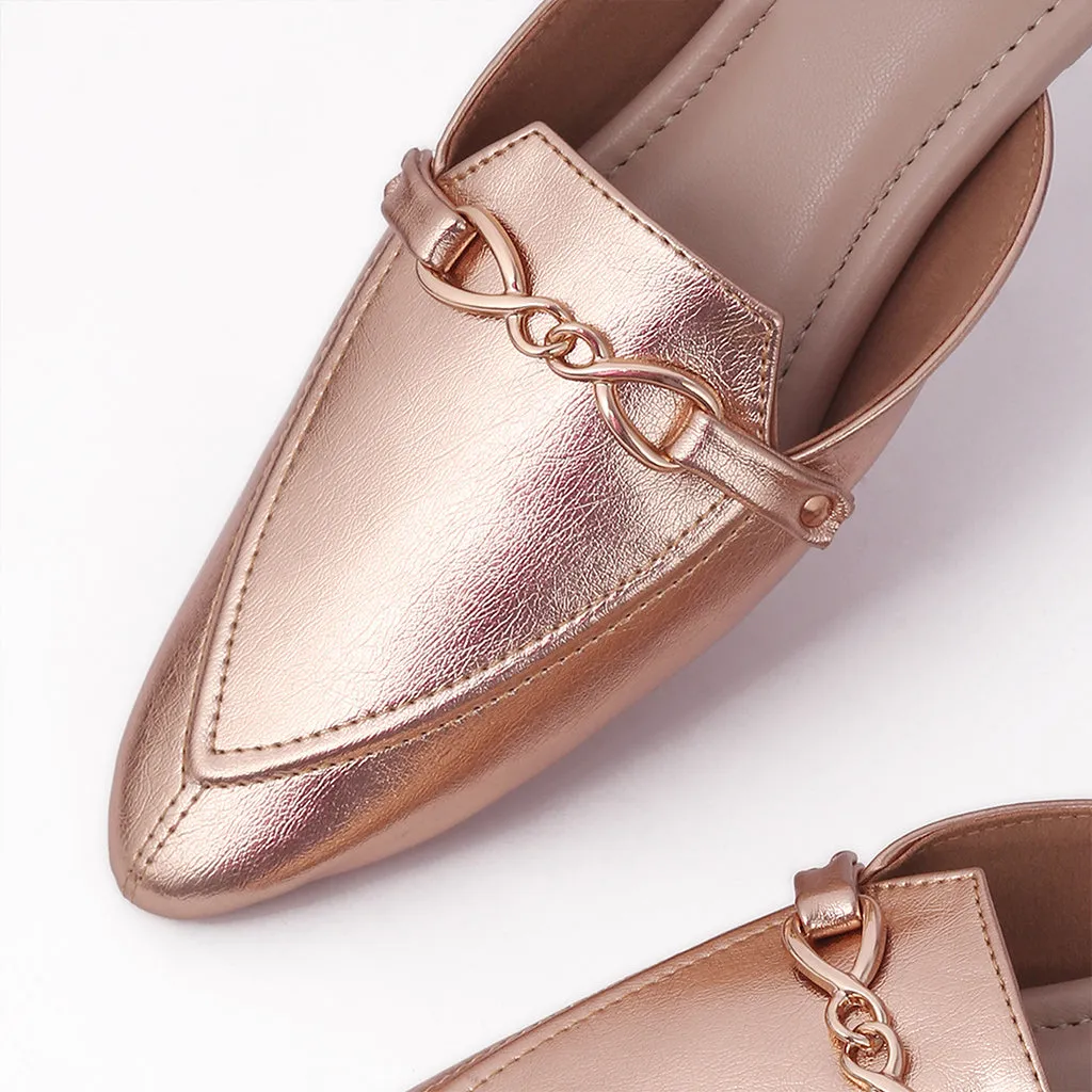 Glam Embellished Metallic Vegan Leather Mule - Rose Gold