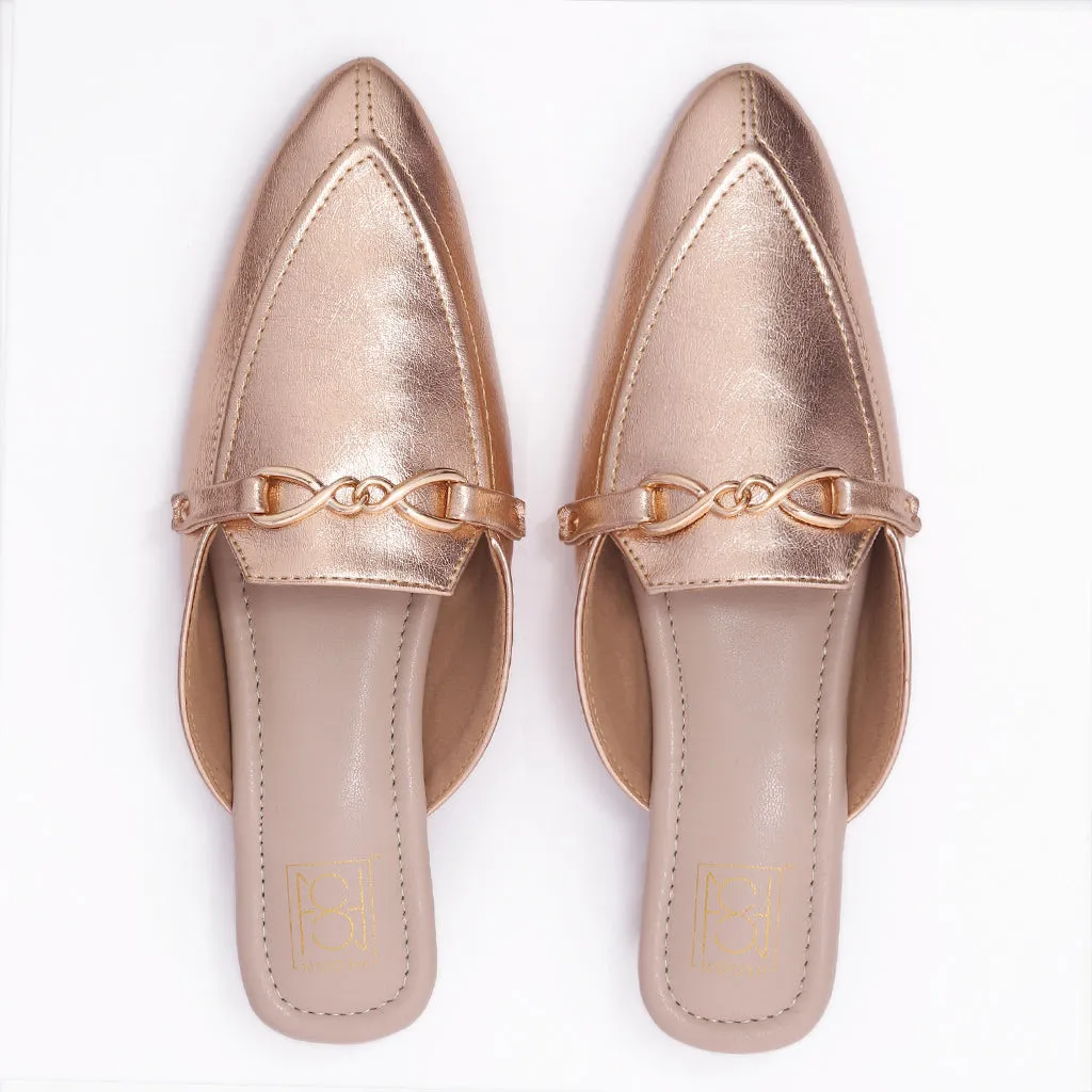 Glam Embellished Metallic Vegan Leather Mule - Rose Gold
