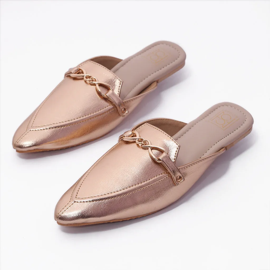 Glam Embellished Metallic Vegan Leather Mule - Rose Gold