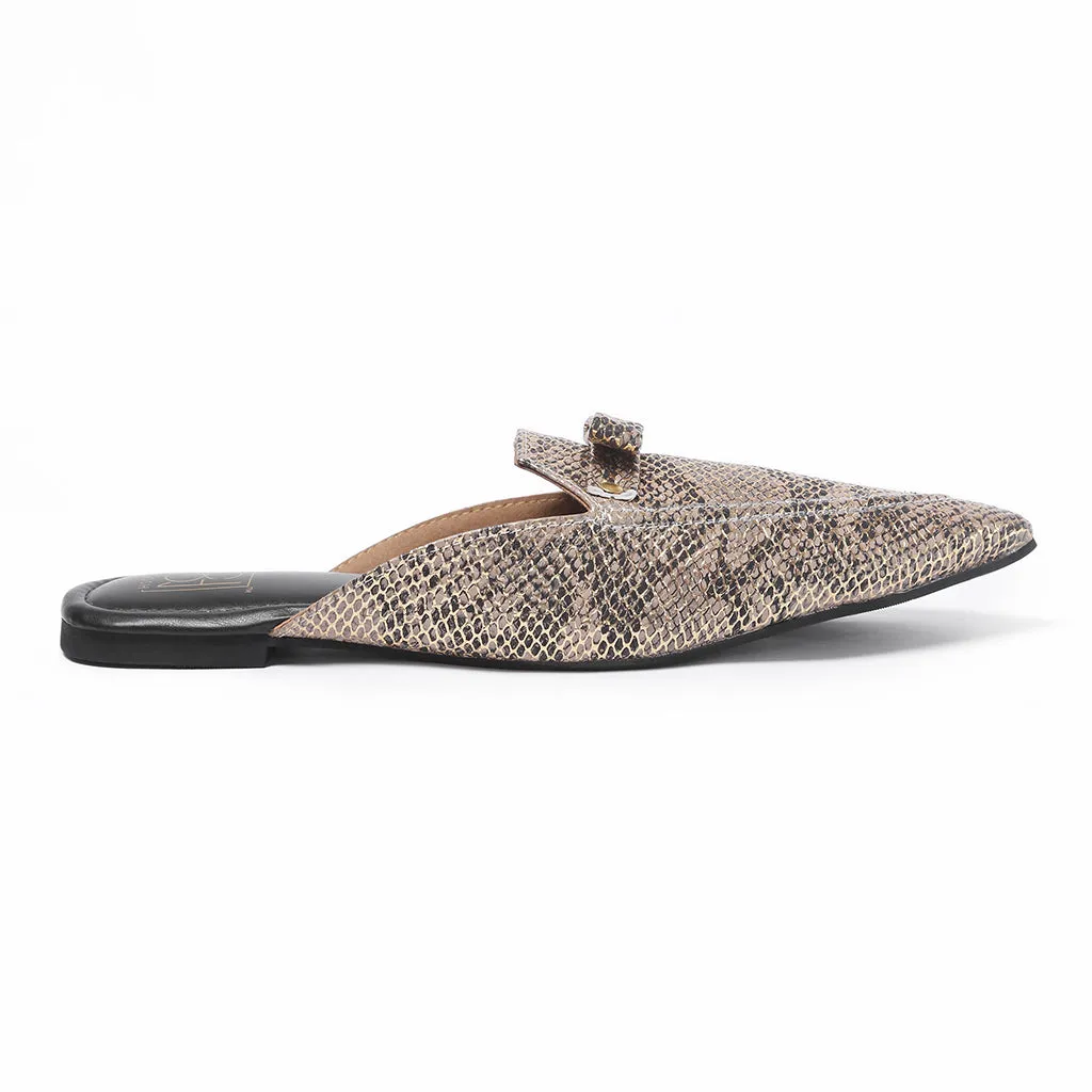 Glam Embellished Vegan Snake Skin Mule - Gold