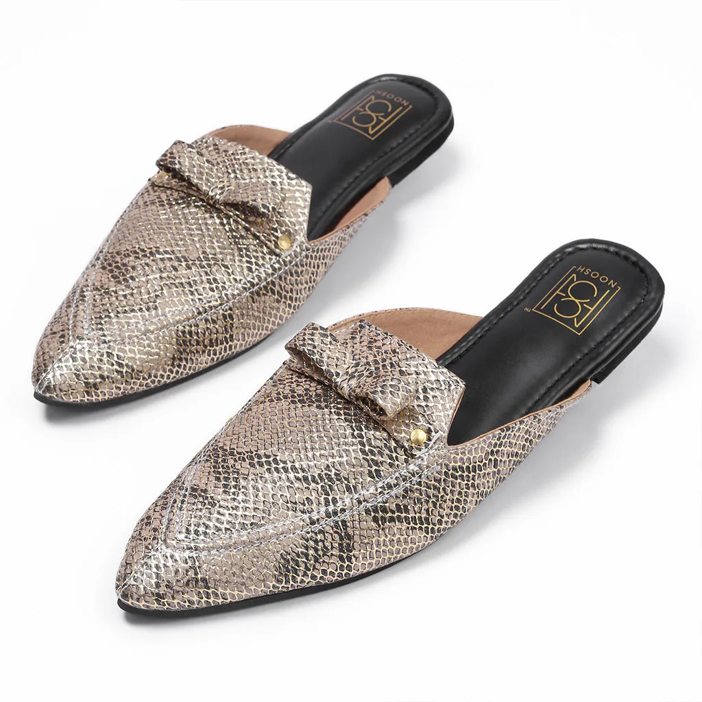 Glam Embellished Vegan Snake Skin Mule - Gold