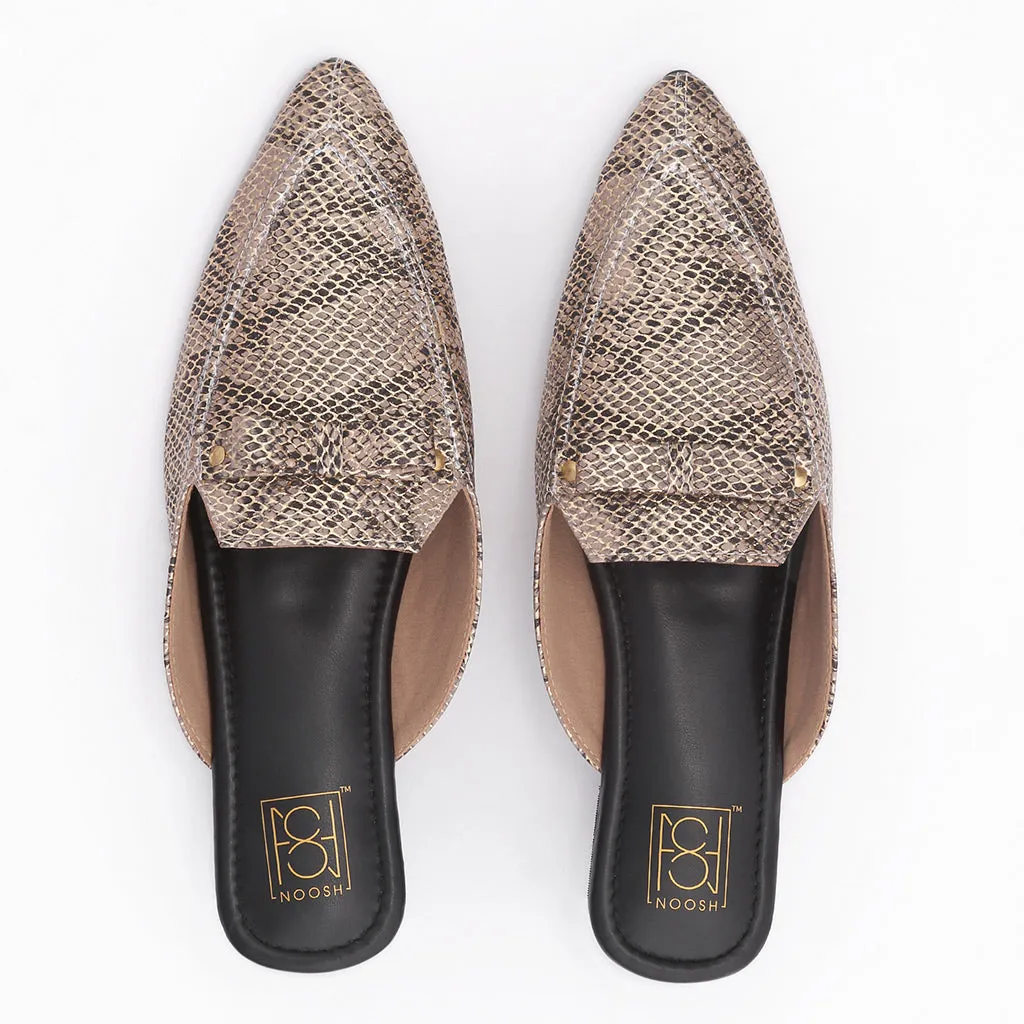 Glam Embellished Vegan Snake Skin Mule - Gold