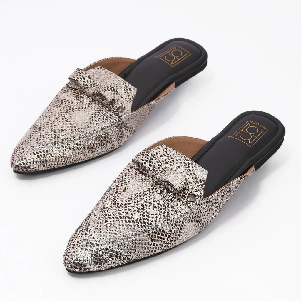 Glam Embellished Vegan Snake Skin Mule - Silver