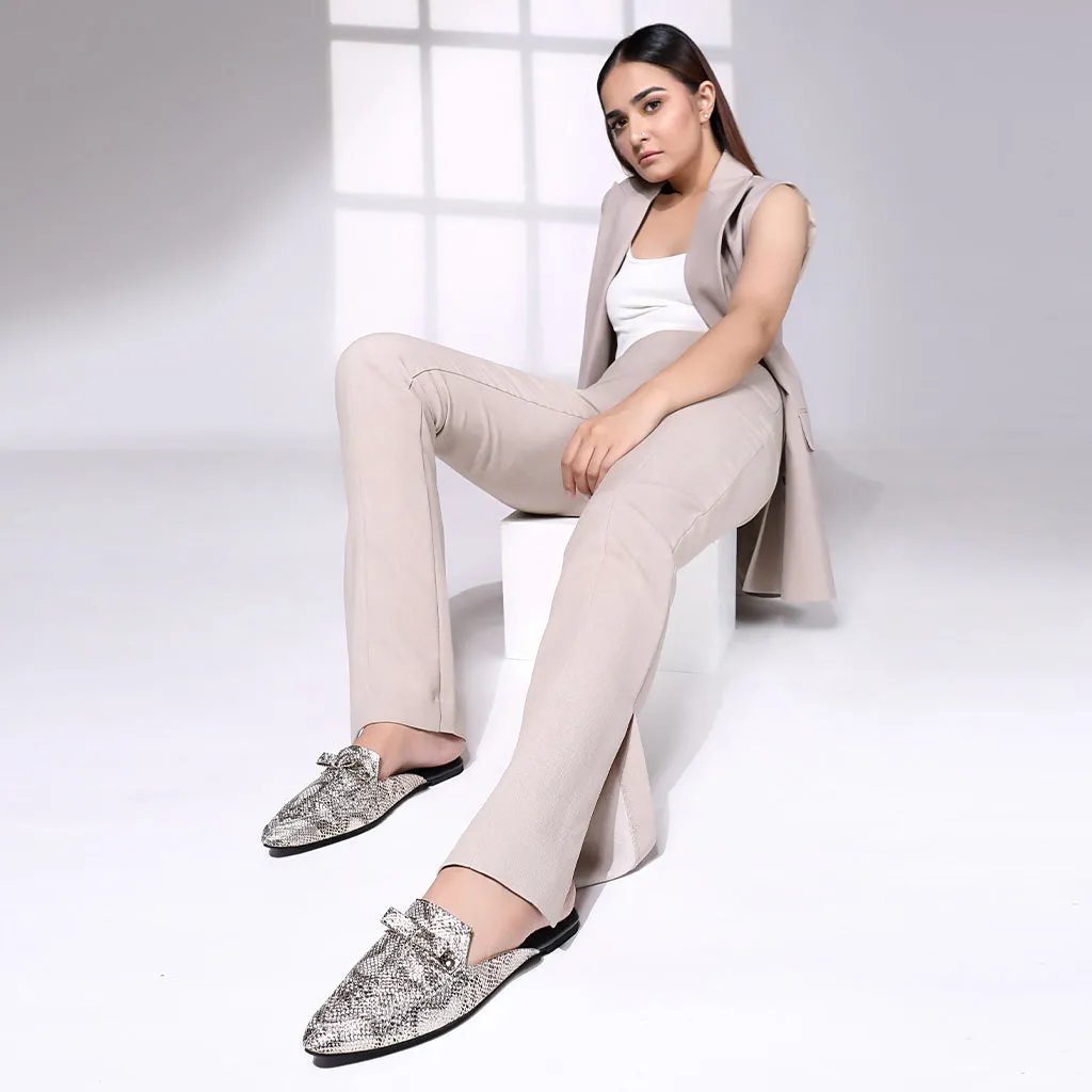 Glam Embellished Vegan Snake Skin Mule - Silver