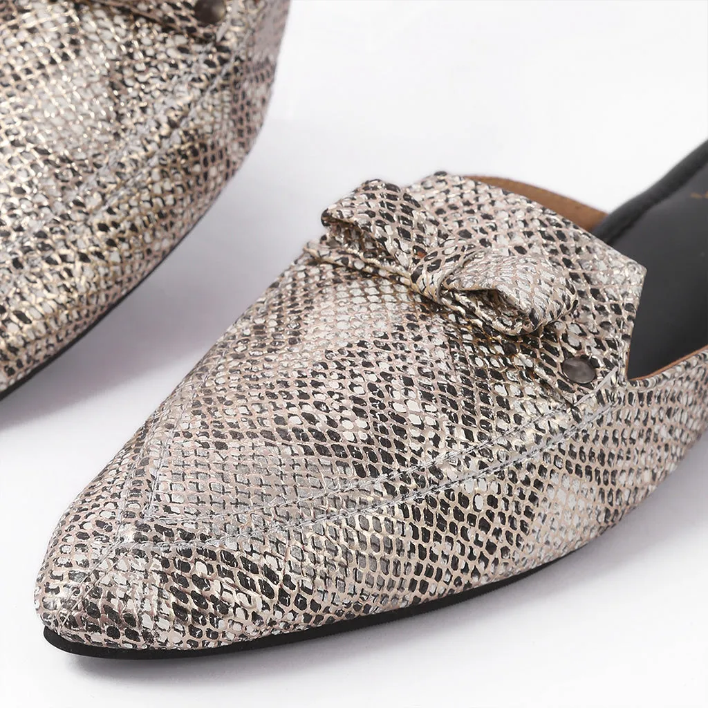 Glam Embellished Vegan Snake Skin Mule - Silver