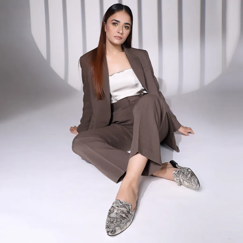 Glam Embellished Vegan Snake Skin Mule - Silver