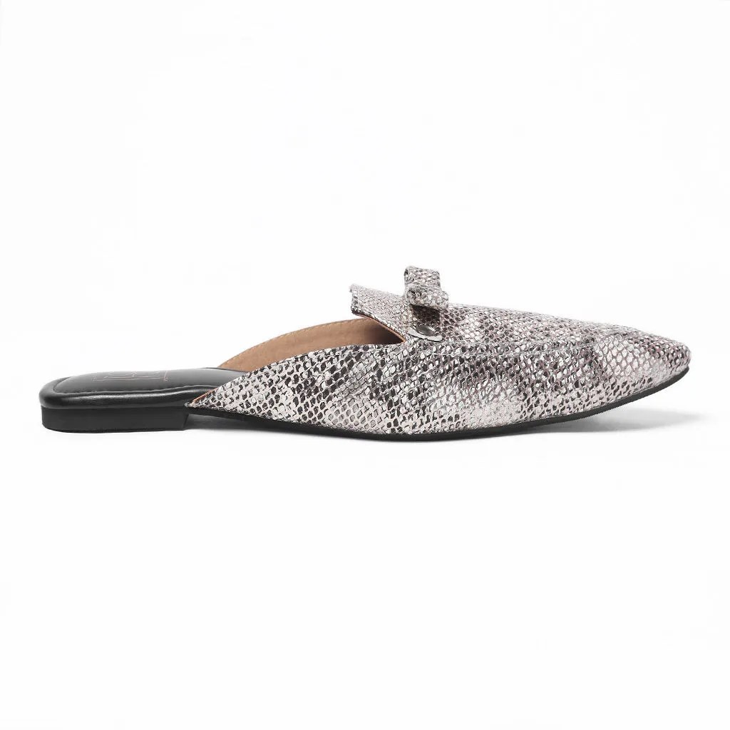 Glam Embellished Vegan Snake Skin Mule - Silver
