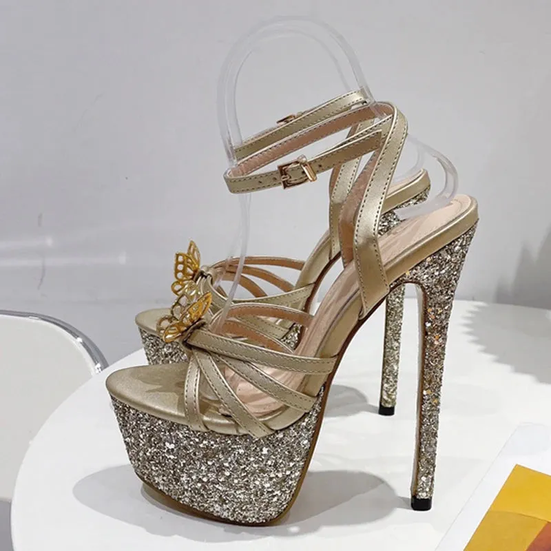 Glitter Sequined Platform Super High Heel Party Wedding Banquet Shoes