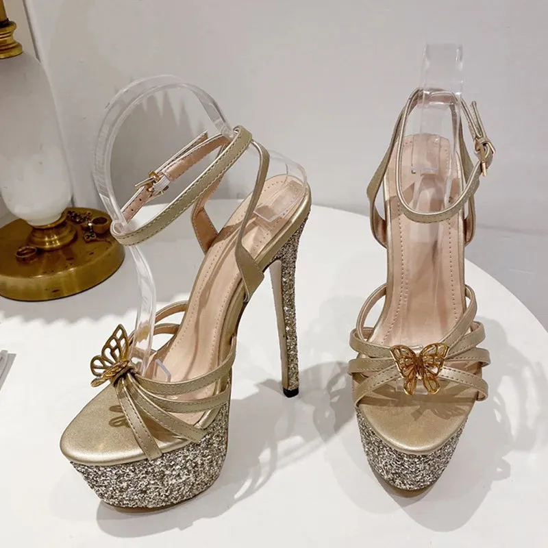 Glitter Sequined Platform Super High Heel Party Wedding Banquet Shoes