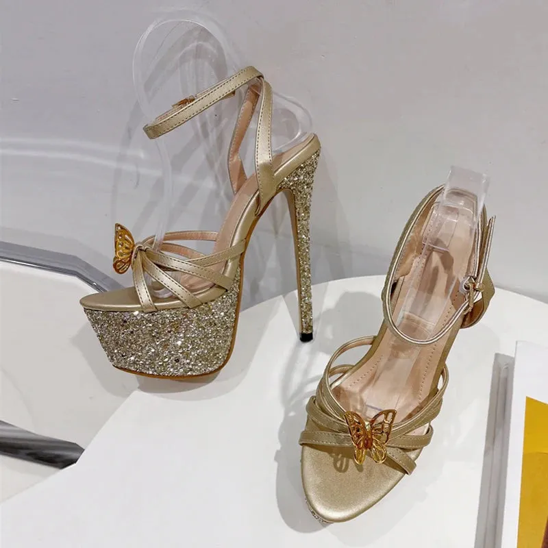 Glitter Sequined Platform Super High Heel Party Wedding Banquet Shoes