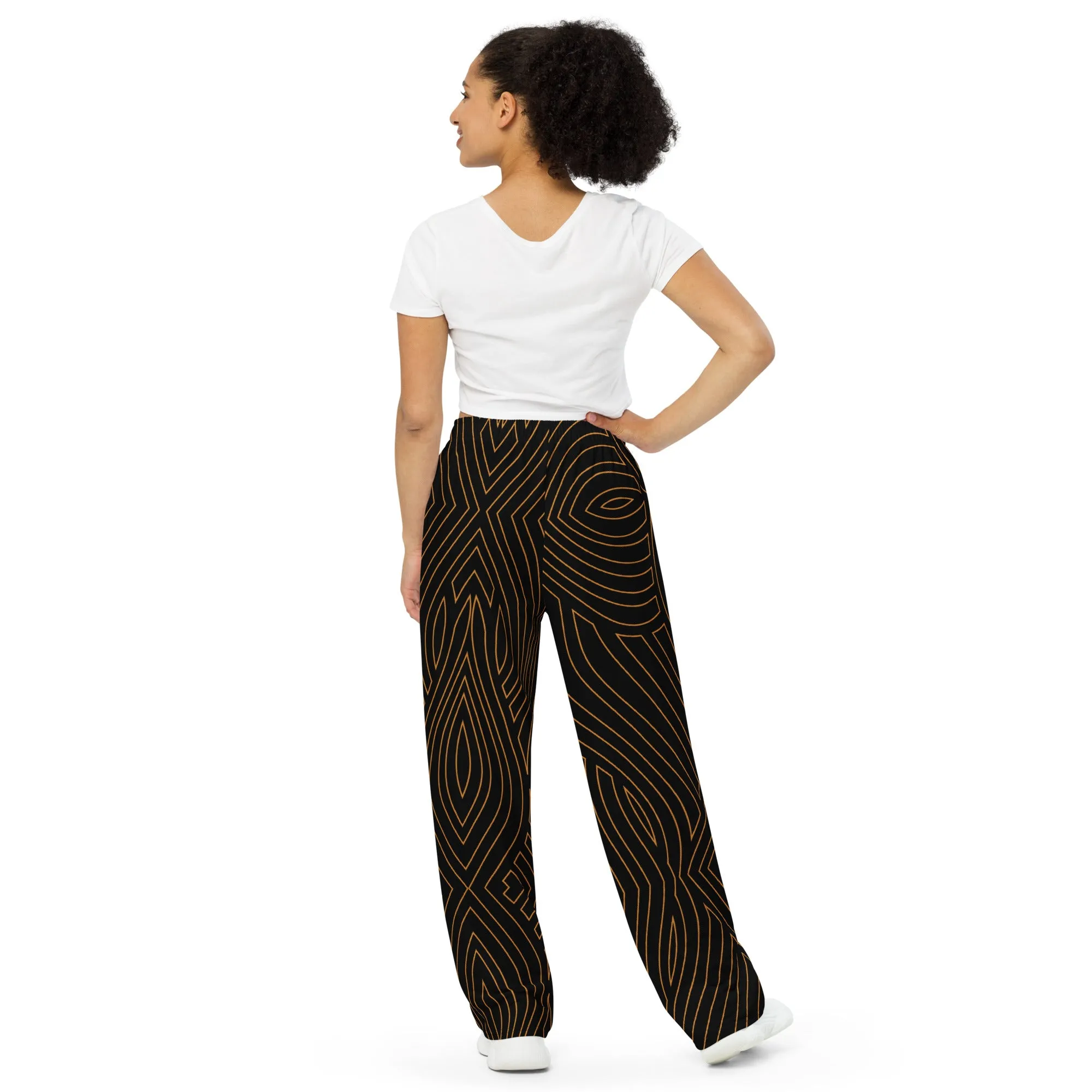 Gold Abstract Wide-leg Pants