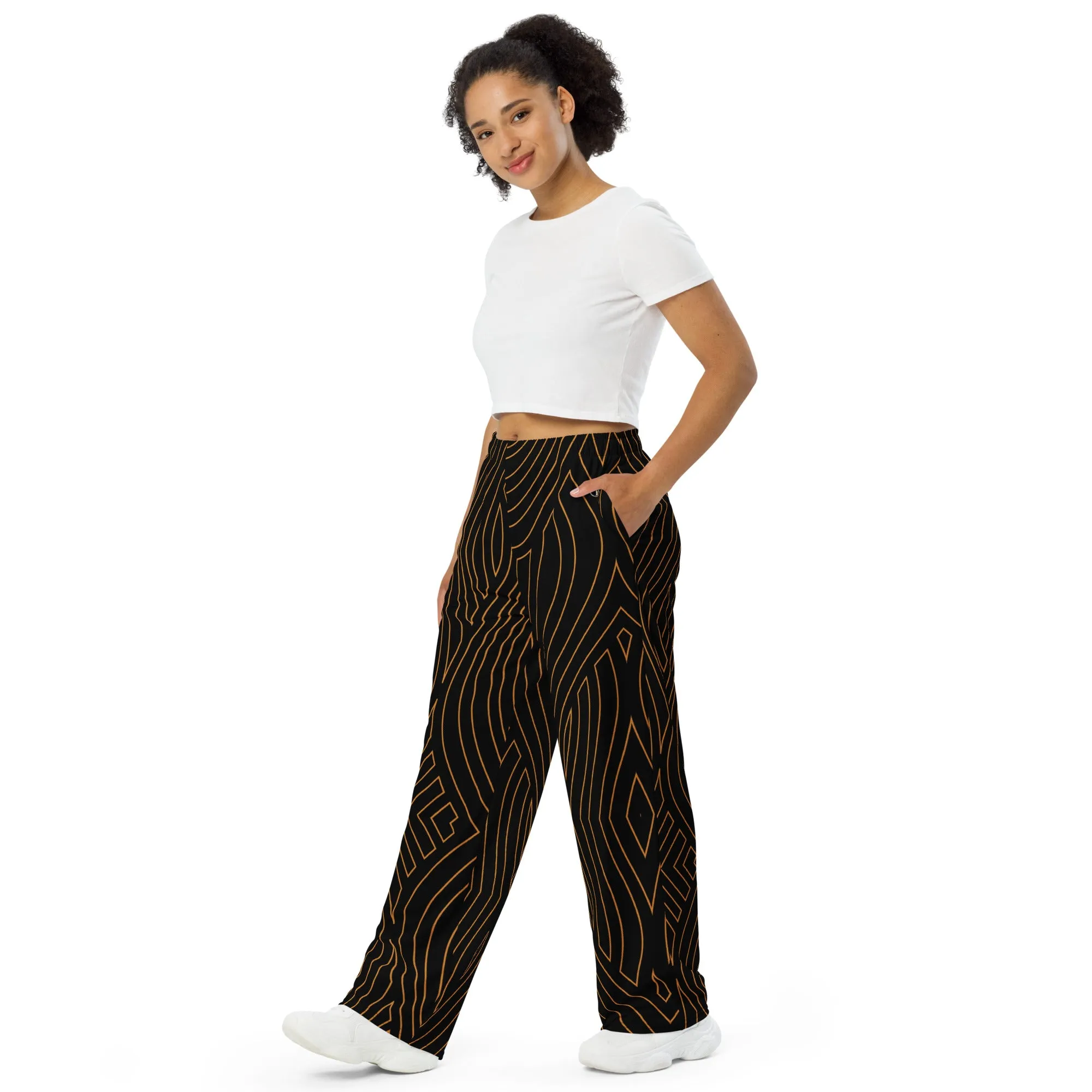 Gold Abstract Wide-leg Pants
