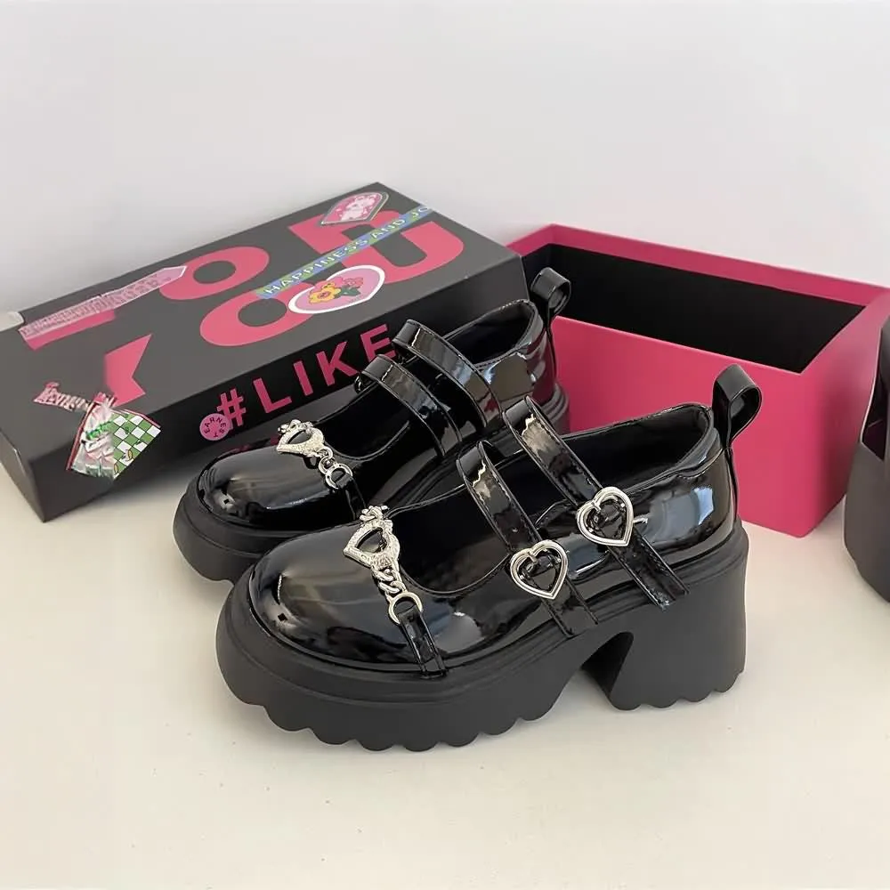 Gothic Lolita Heart Chunky Platform Mary Janes