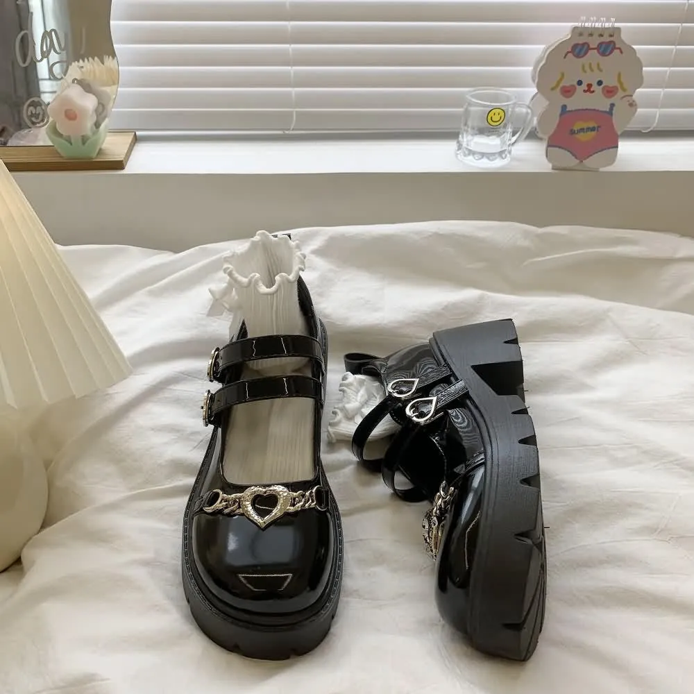 Gothic Lolita Heart Chunky Platform Mary Janes