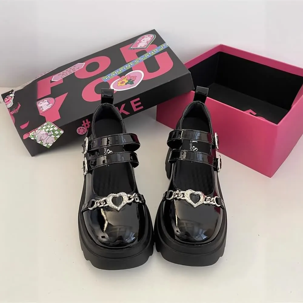 Gothic Lolita Heart Chunky Platform Mary Janes