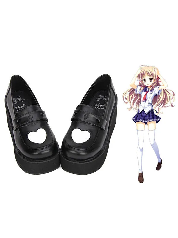 Gothic Lolita Shoes White Heart High Platform Heels Lolita Loafer Shoes