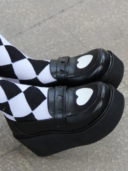 Gothic Lolita Shoes White Heart High Platform Heels Lolita Loafer Shoes