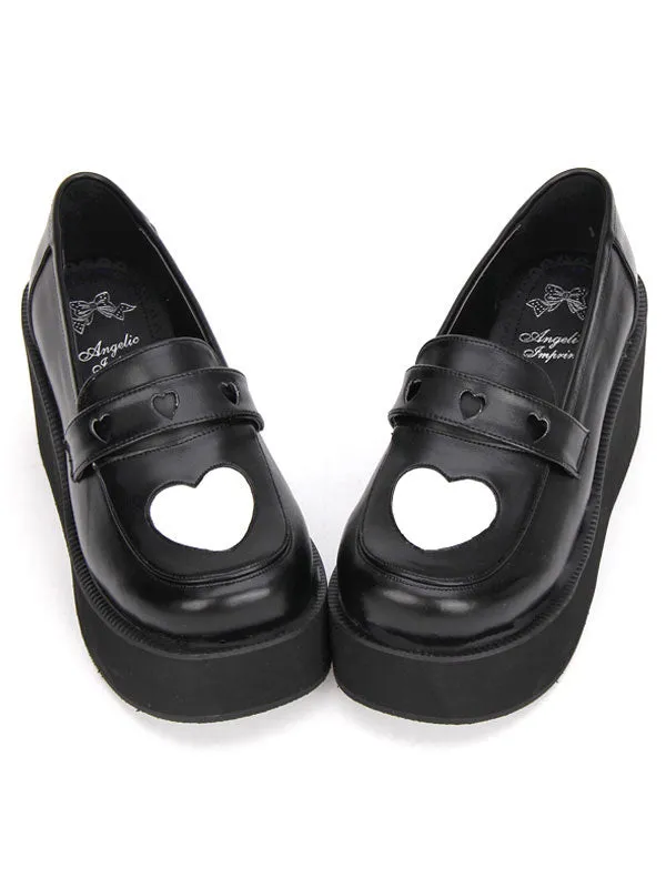Gothic Lolita Shoes White Heart High Platform Heels Lolita Loafer Shoes